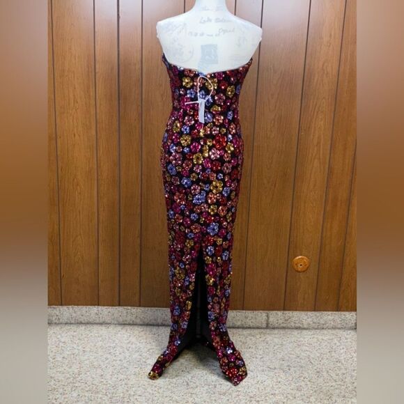 Marchesa Notte Strapless Plunging Floral Sequin Column Gown size 6 - Picture 8 of 13